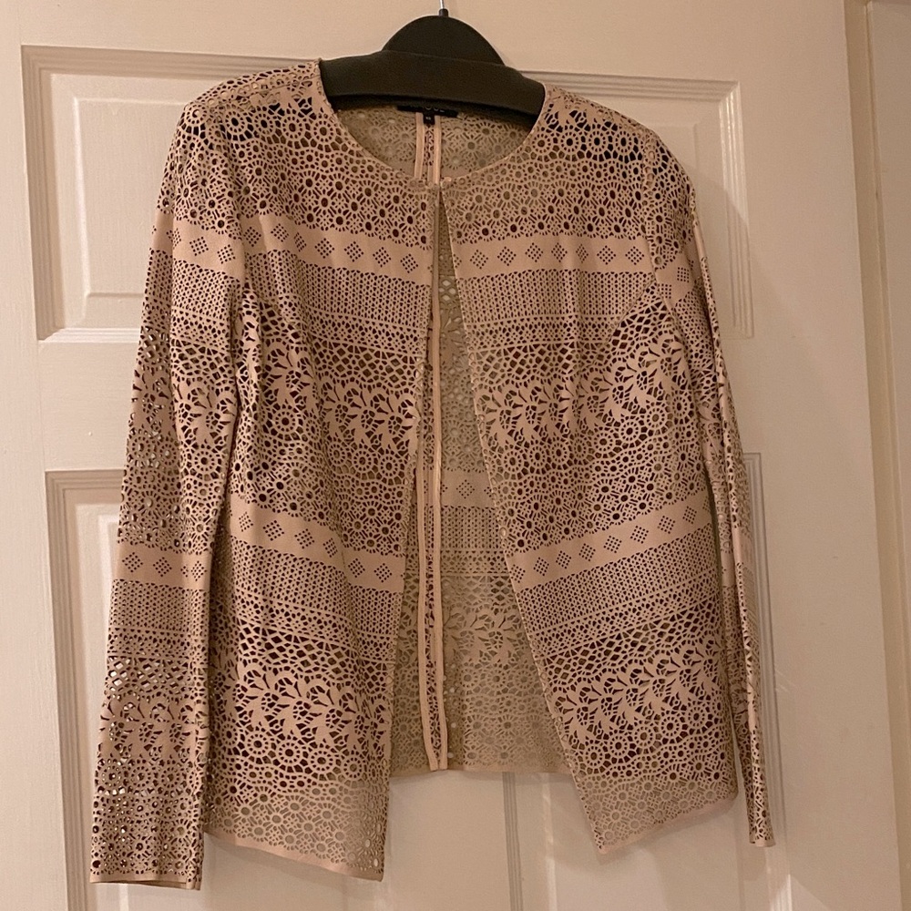 Raoul Lazer Cut Leather Jacket. Nude. XS